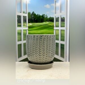 Gray Sache Ceramic Planter Pot with Saucer Attached